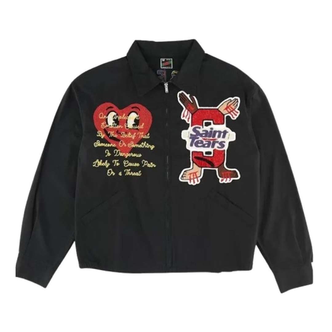 Saint Michael Denim Tears Top Jacket Saint Michael Denim Tears Top Jacket in black with graphic design