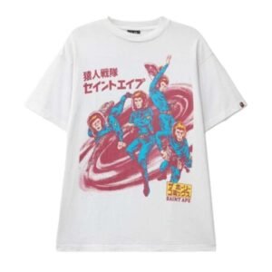 Bape X Saint Michael Squadron T-Shirt in white with colorful graphic design