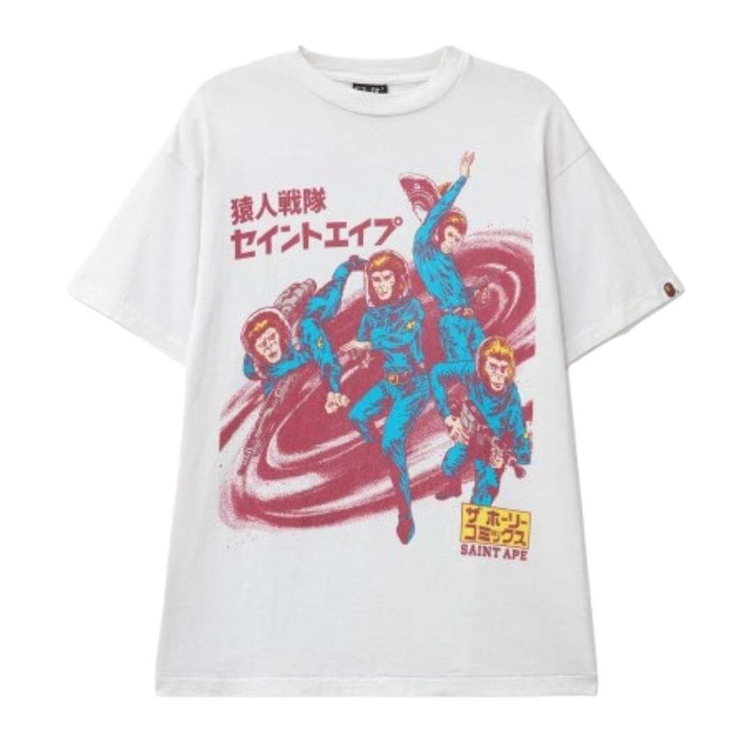 Bape X Saint Michael Squadron T-Shirt Bape X Saint Michael Squadron T-Shirt in white with colorful graphic design