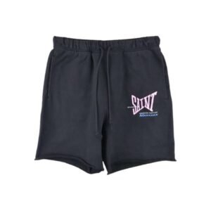 Saint Michael Black Distressed Sweat Shorts with Logo