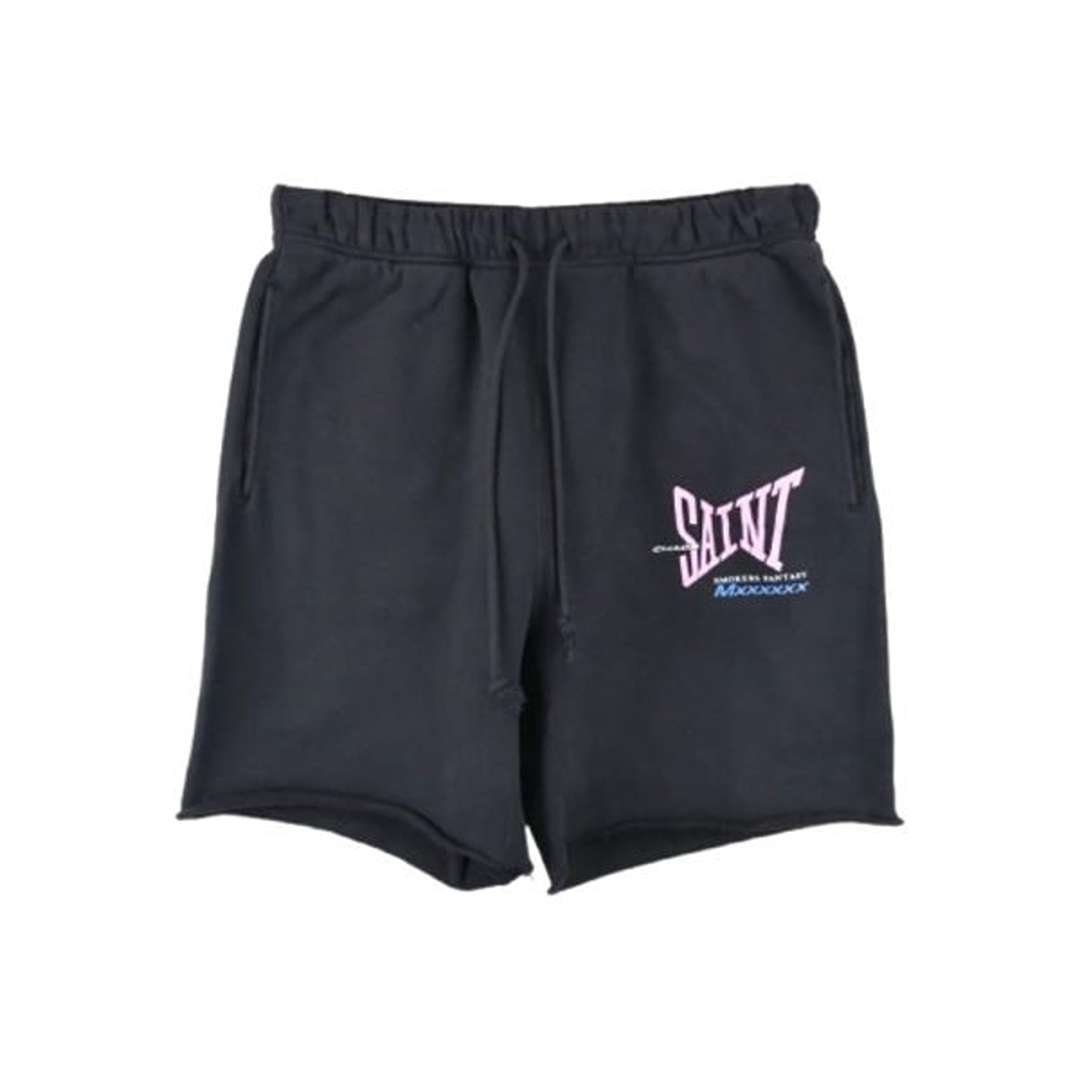 Saint Michael Black Distressed Sweat Shorts Saint Michael Black Distressed Sweat Shorts with Logo