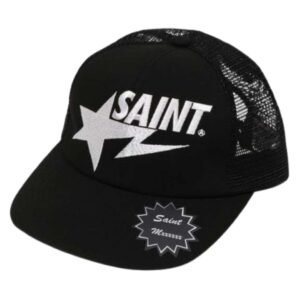 Premium Black Trucker Cap with Saint logo and mesh back