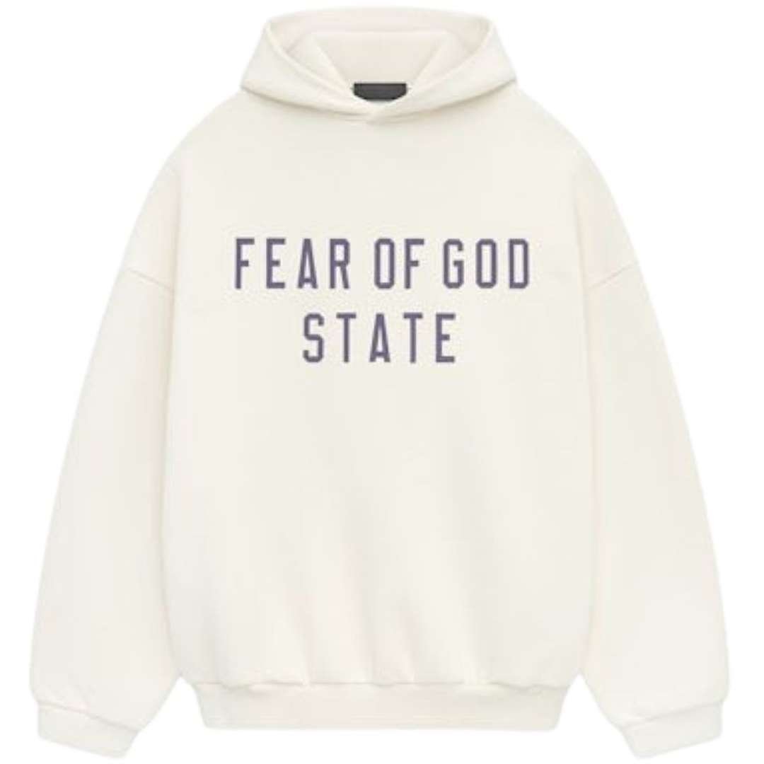 Fear of God Essentials Fleece Hoodie Shell Fear of God Essentials Fleece Hoodie Shell in off-white with front logo lettering.