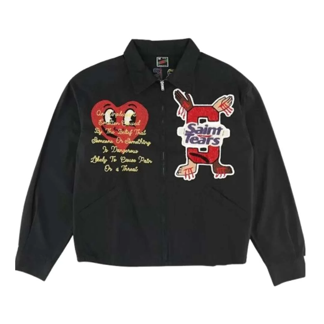 Saint Michael Denim Tears Top Jacket in black with graphic design